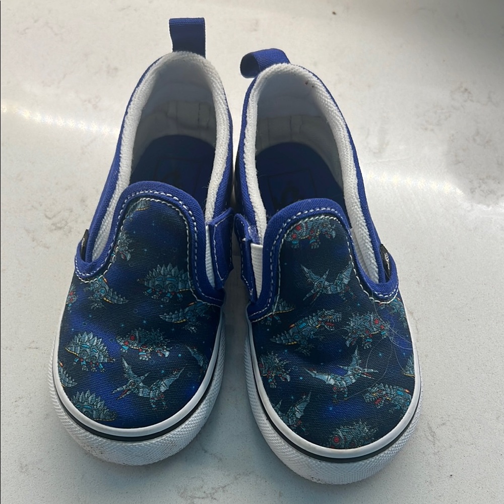 Vans Blue and White Robot Shark Slip-On Sneakers